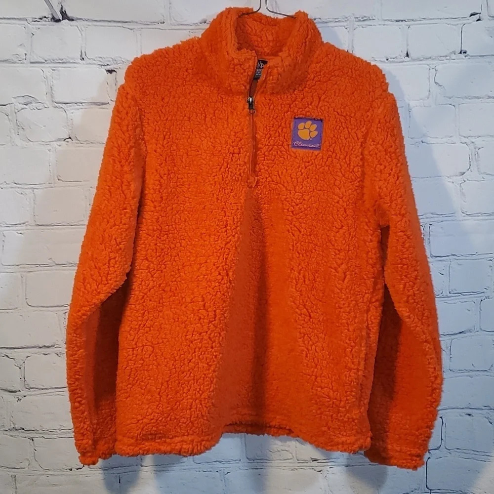 Knights Apparel Jacket Womens Size M Sherpa Orange Clemson Tiger Quarter Zip